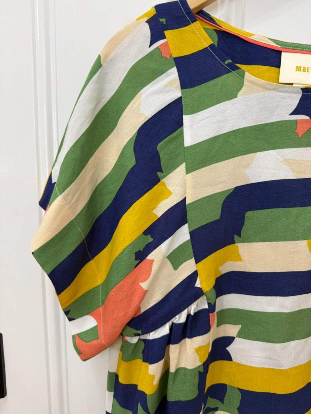 Maeve Anthropologie Milla Striped Multicolor Short Sleeve Blouse Size S - Picture 4 of 11